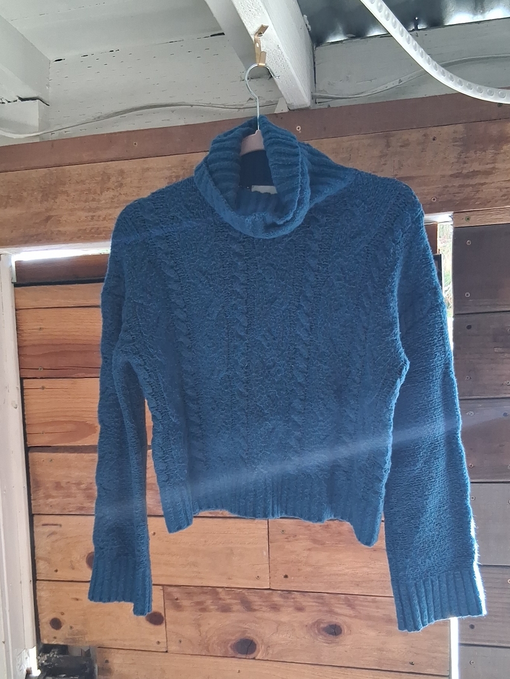 Pink Rose Teal Cable-Knit Turtleneck Sweater